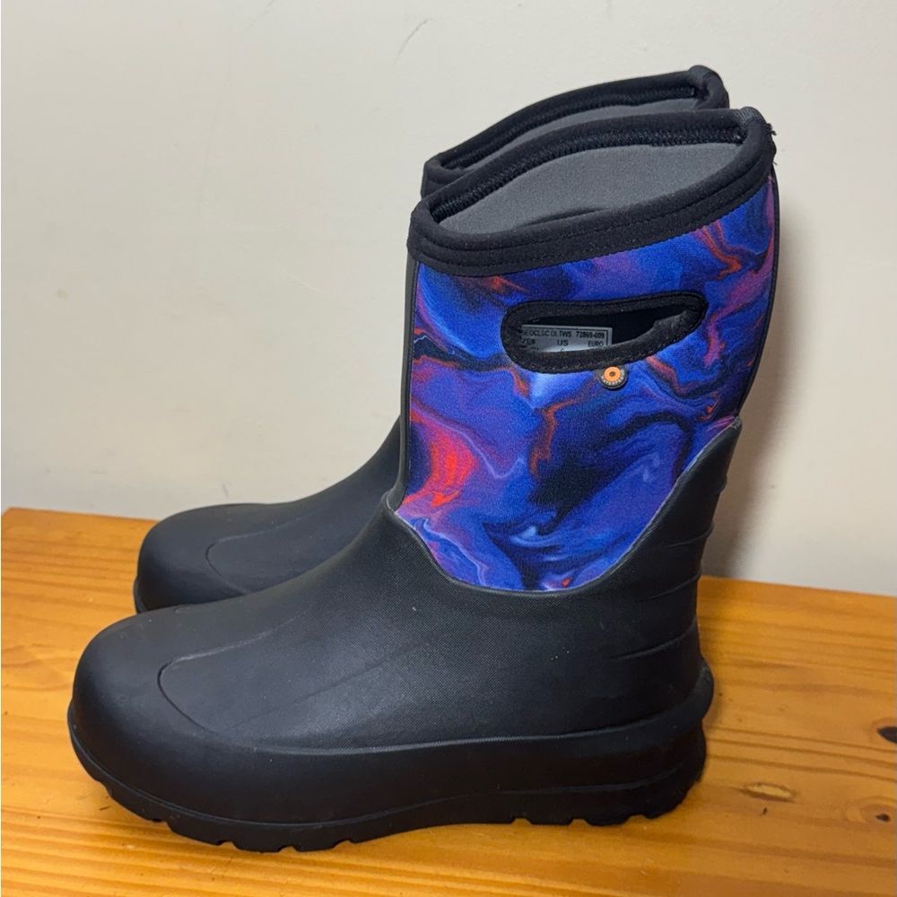 Bogs Neo Classic Rain Snow Boots Blue Swirl Youth Kids sz 6 Orig $90